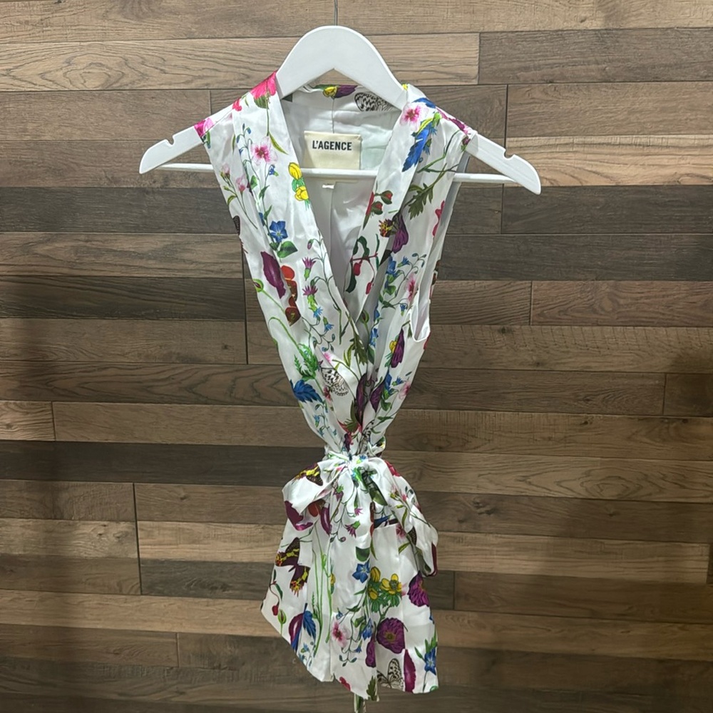 L’Agence White Floral Blazer Vest